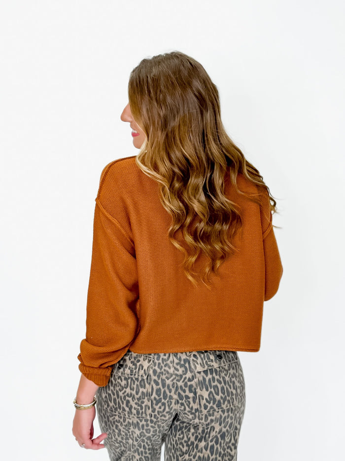 Chestnut Waffle Knit Cropped Sweater