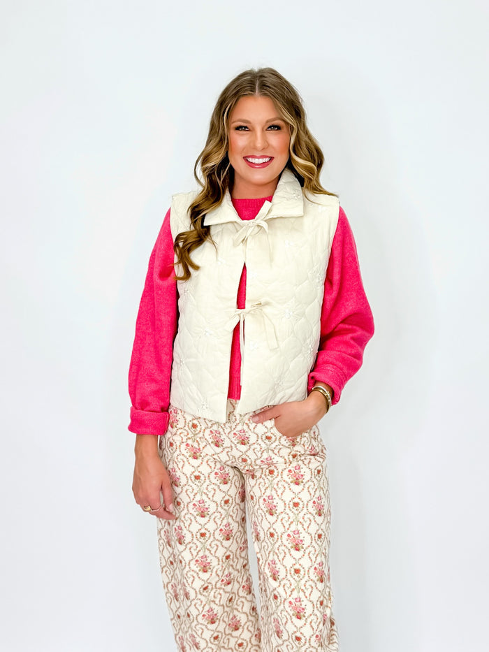 Cream Quilted Tie Front Vest