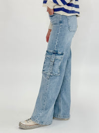 Risen Light Wash Denim Jeans With Cargo Strap