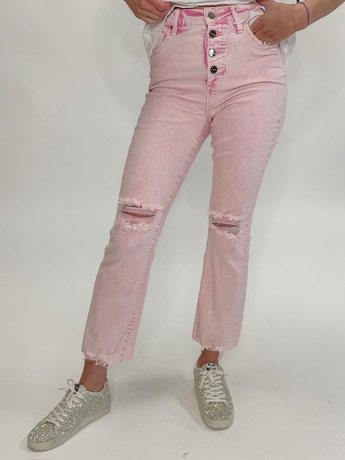 Pink Acid Wash High Rise Risen Jeans
