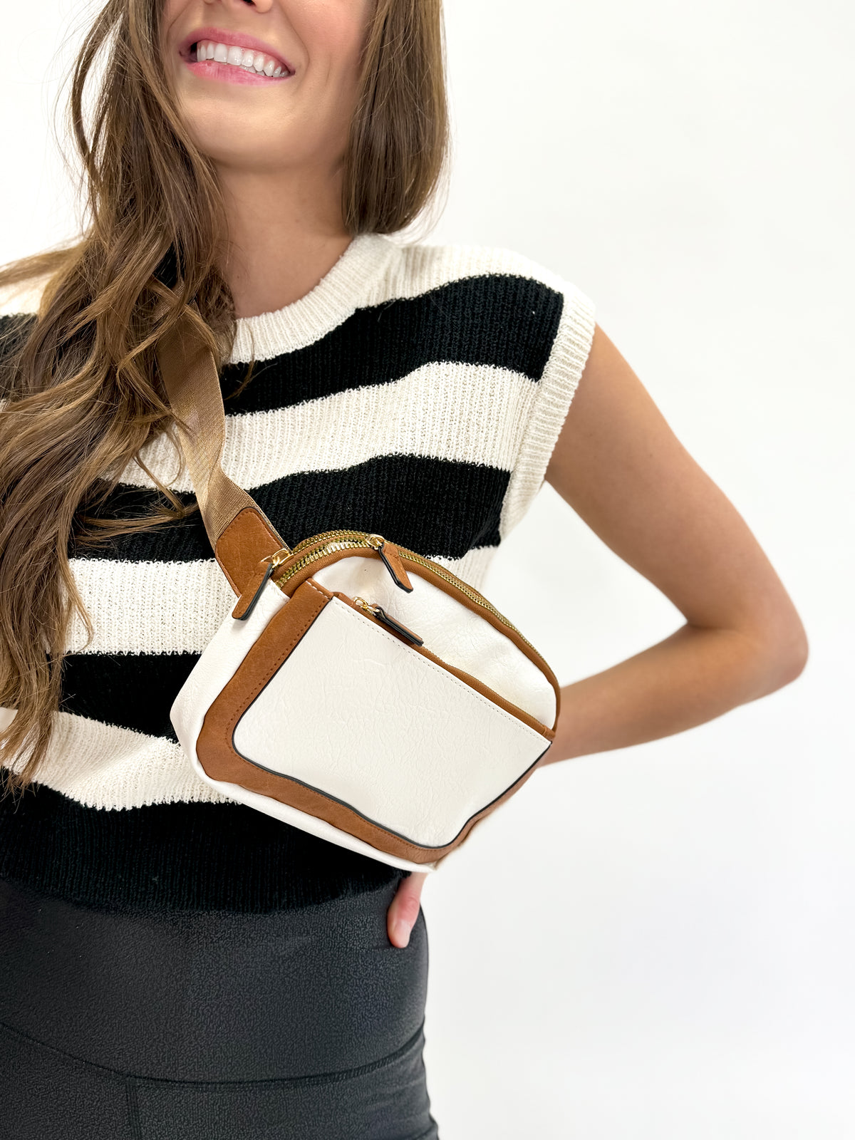 Black and Cream Stripe Sweater Knit Tank