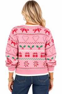 Natalie Christmas Cardigan – Pink