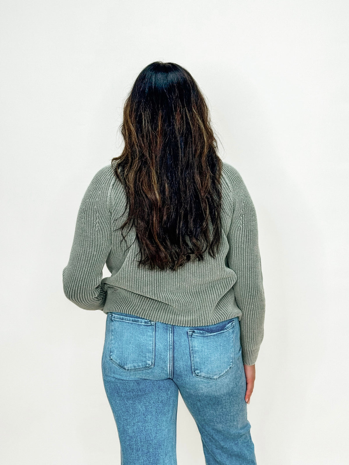 Olive Ribbed Knit Crewneck Sweater