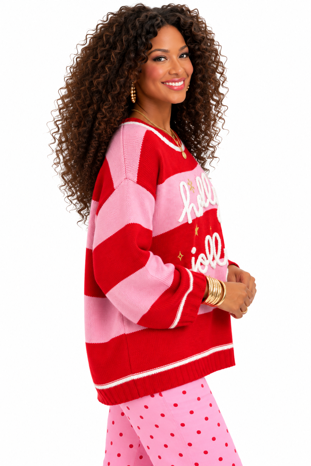 Natalie Holly Jolly Oversized Christmas Sweater – Red & Pink