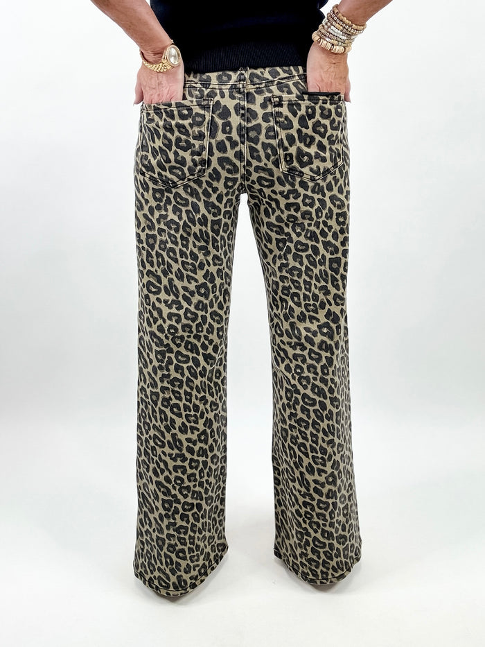 Coffee Leopard Print Wide Leg Jeans