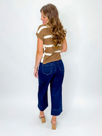 Chestnut and Cream Striped Knit Sweater Top with Side Ties