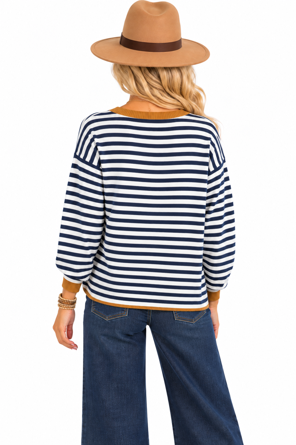 Rebecca Striped Sweater – Navy & Camel