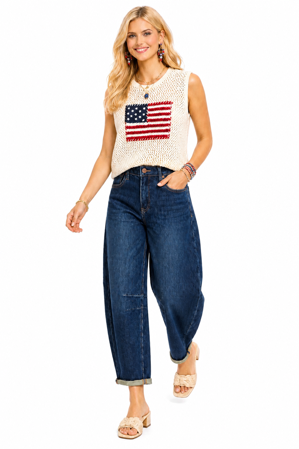 Risen Heritage Barrel Jeans – High Rise Dark Wash Pinstripe Cuffed Denim