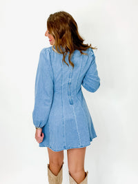 Light Denim Fitted Long Sleeve Dress