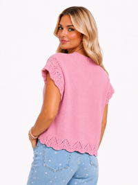 Rosé Pointelle Sleeveless Sweater