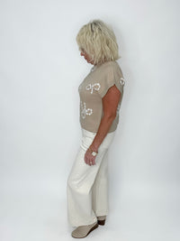 Khaki Lightweight Sweater With White Bows