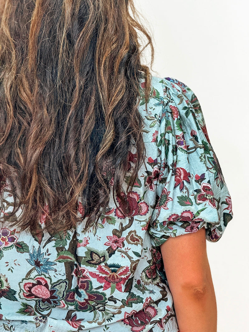 Retro Paisley Puff Sleeve Top