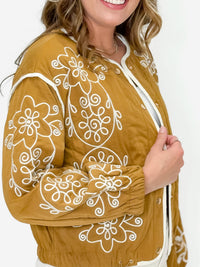 Golden Mustard Embroidered Bomber Jacket