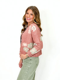 Blush Floral Knit Button Cardigan Sweater