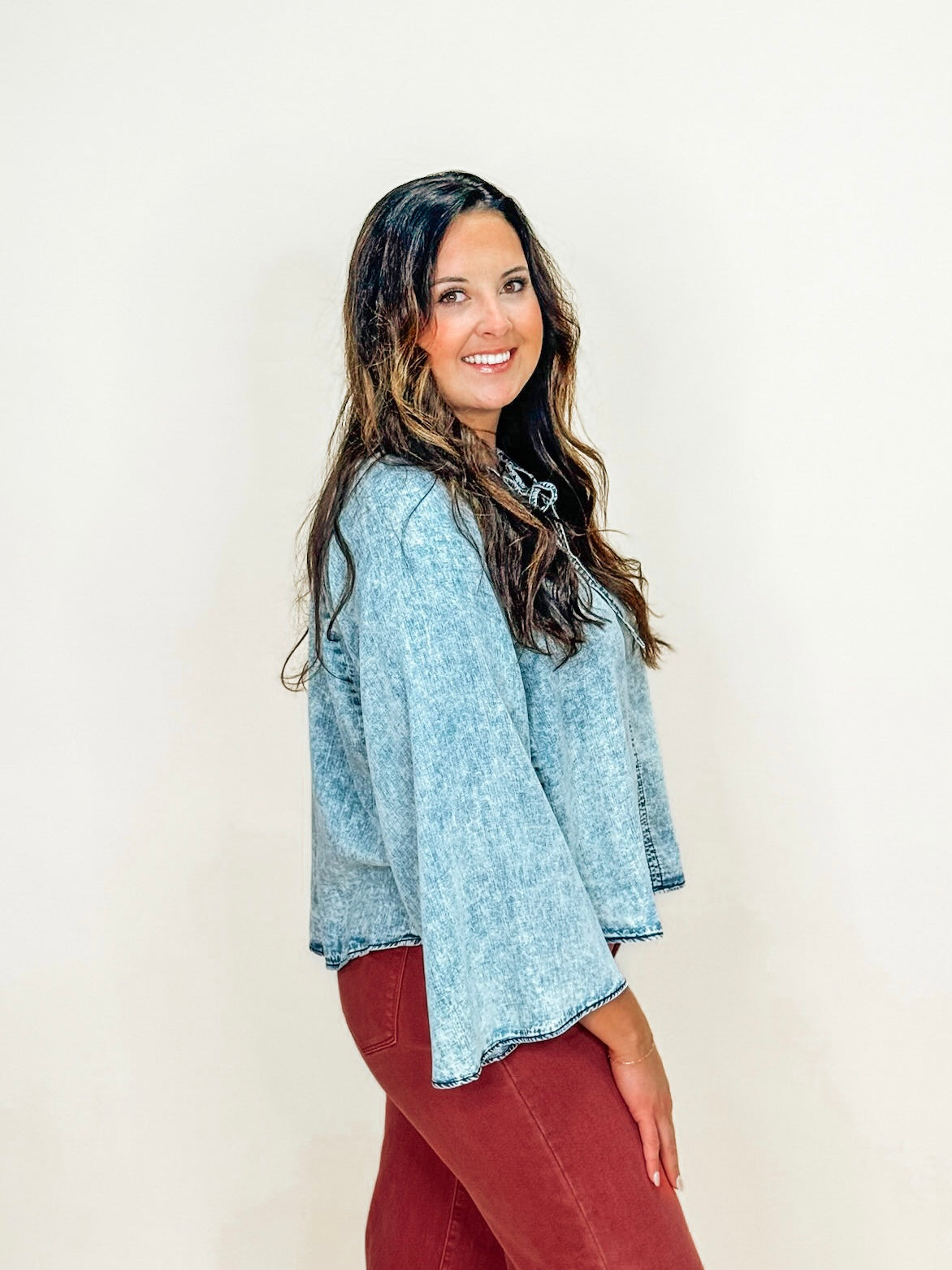 Mineral Wash Tencel Bell Sleeve Top
