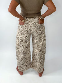 Cream & Taupe Leopard Print Wide Leg Denim Jeans