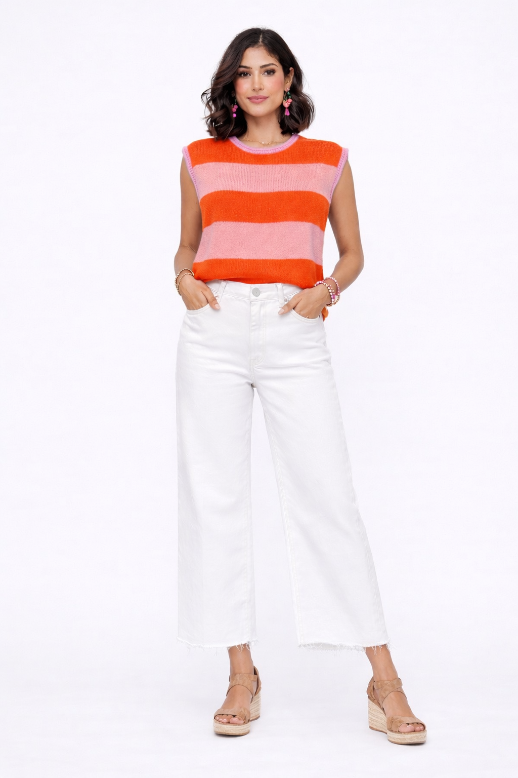 Coastal Colorblock Sweater Coral & Pink