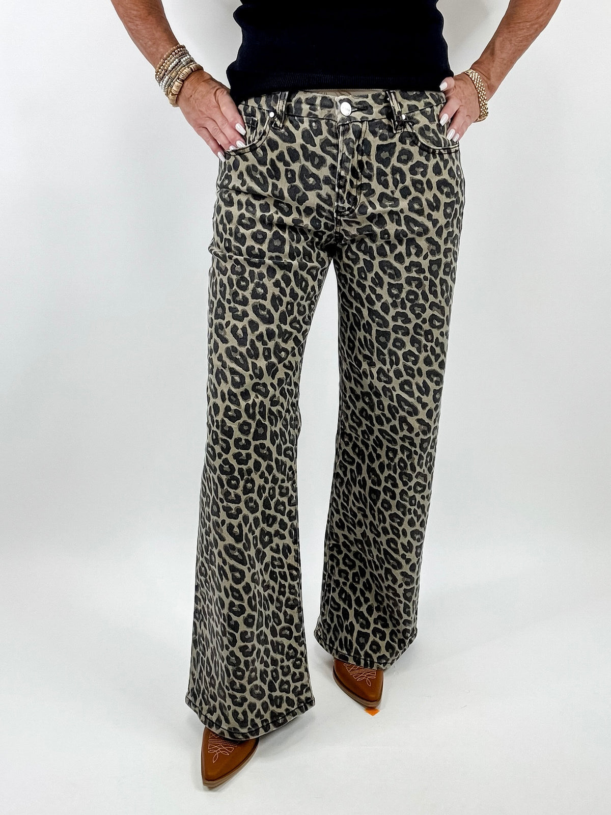 Coffee Leopard Print Wide Leg Jeans
