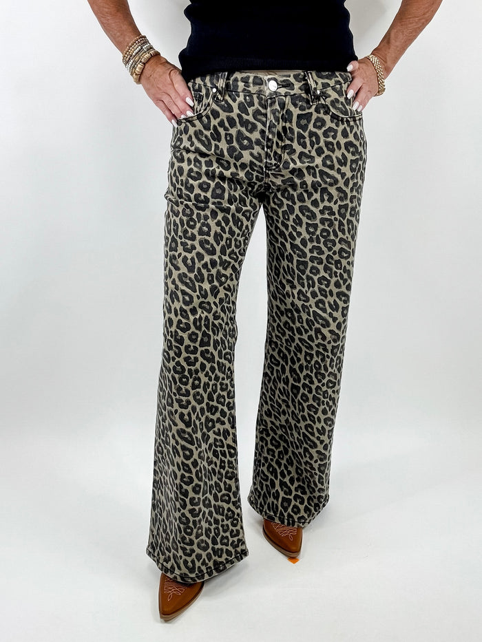 Coffee Leopard Print Wide Leg Jeans