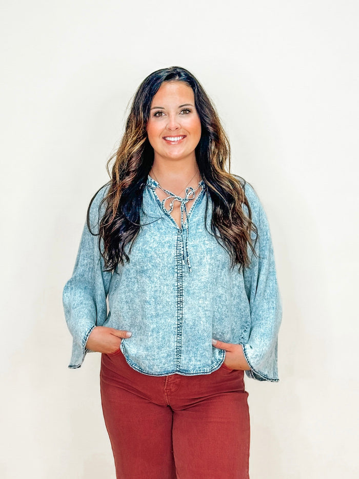 Mineral Wash Tencel Bell Sleeve Top