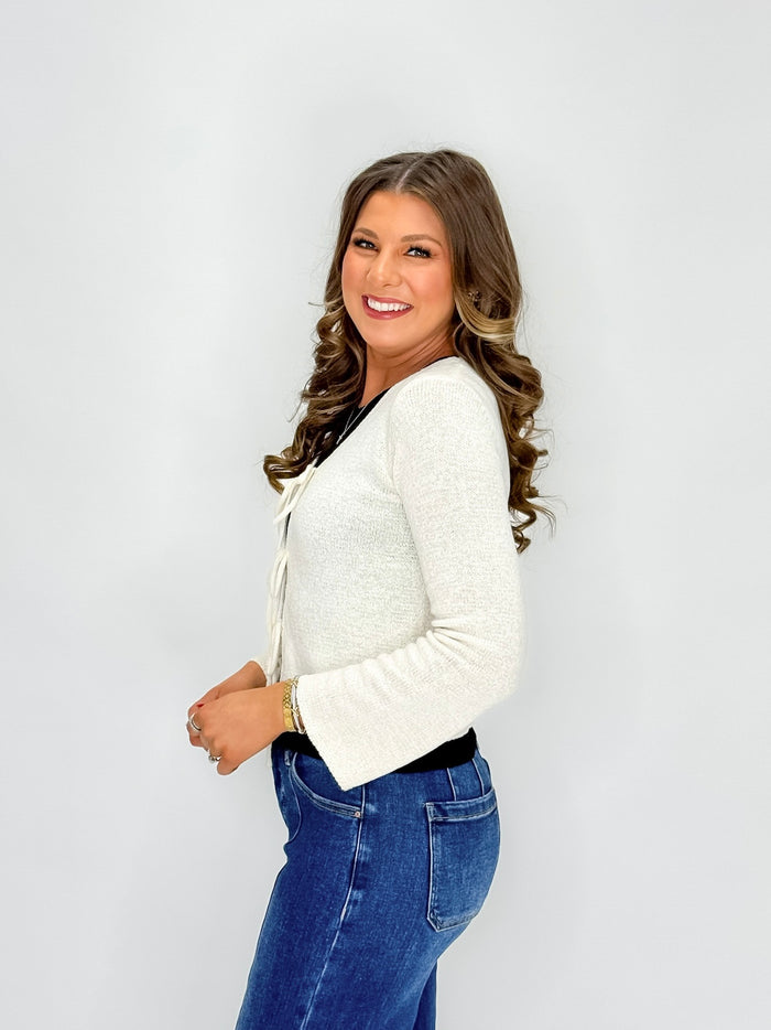 Ivory Cloud Tie-Front Cardigan