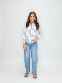 Chambray Stripe Button-Down Blouse