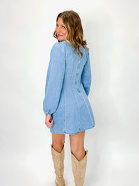 Light Denim Fitted Long Sleeve Dress