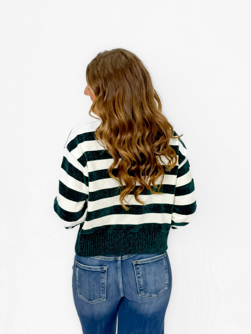 Frosted Pine Striped Chenille Sweater