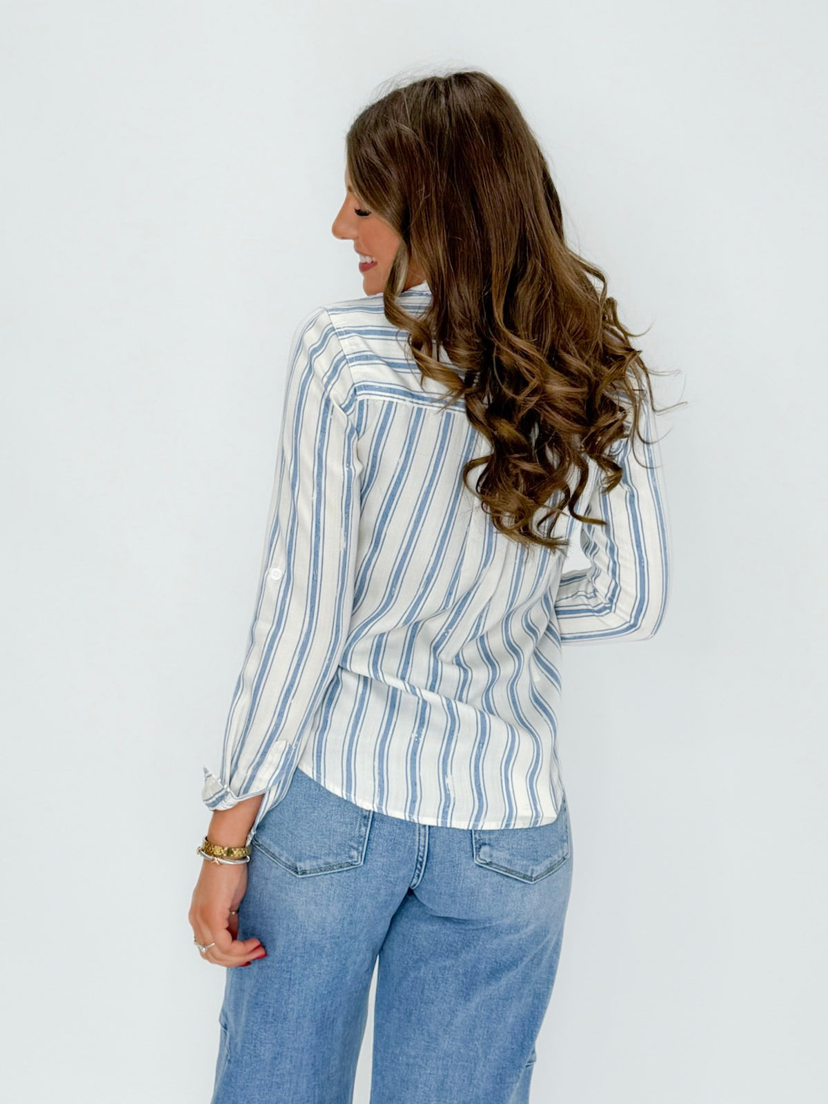 Chambray Stripe Button-Down Blouse