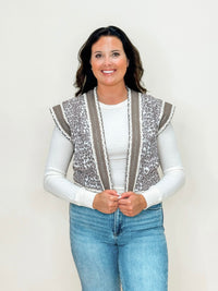 Animal Print Vest with Lace Crochet Trim