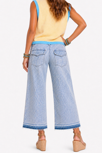 MICA Pinstripe Wide Crop Jean – Contrast Hem