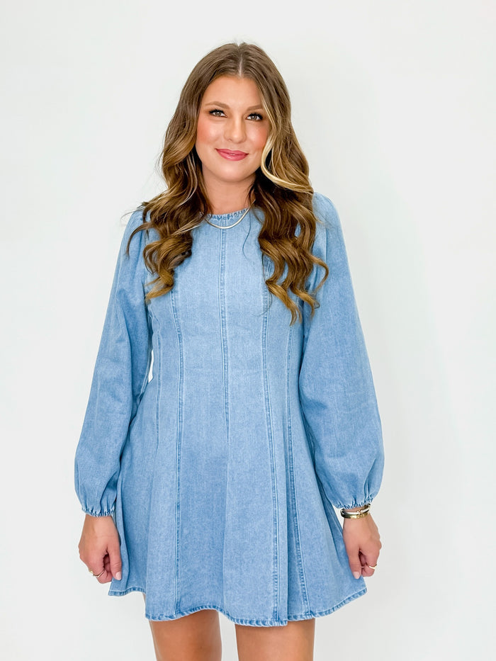 Light Denim Fitted Long Sleeve Dress