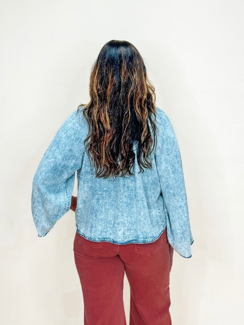 Mineral Wash Tencel Bell Sleeve Top