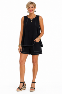 City After Dark Two Piece Set – Black Cotton Lounge Set