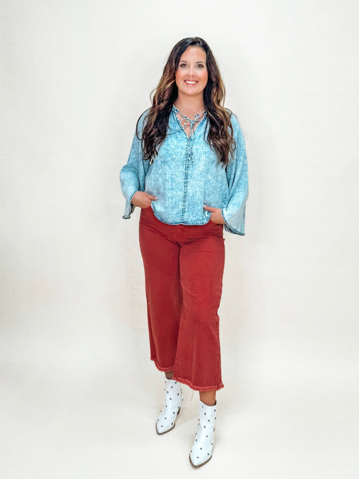 Mineral Wash Tencel Bell Sleeve Top
