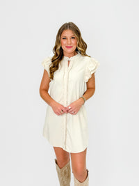 Cream Ruffle Sleeve Button Front Mini Dress