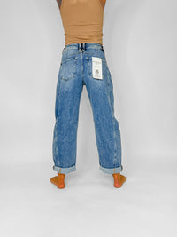 Risen High Rise Medium Wash Barrel Jeans