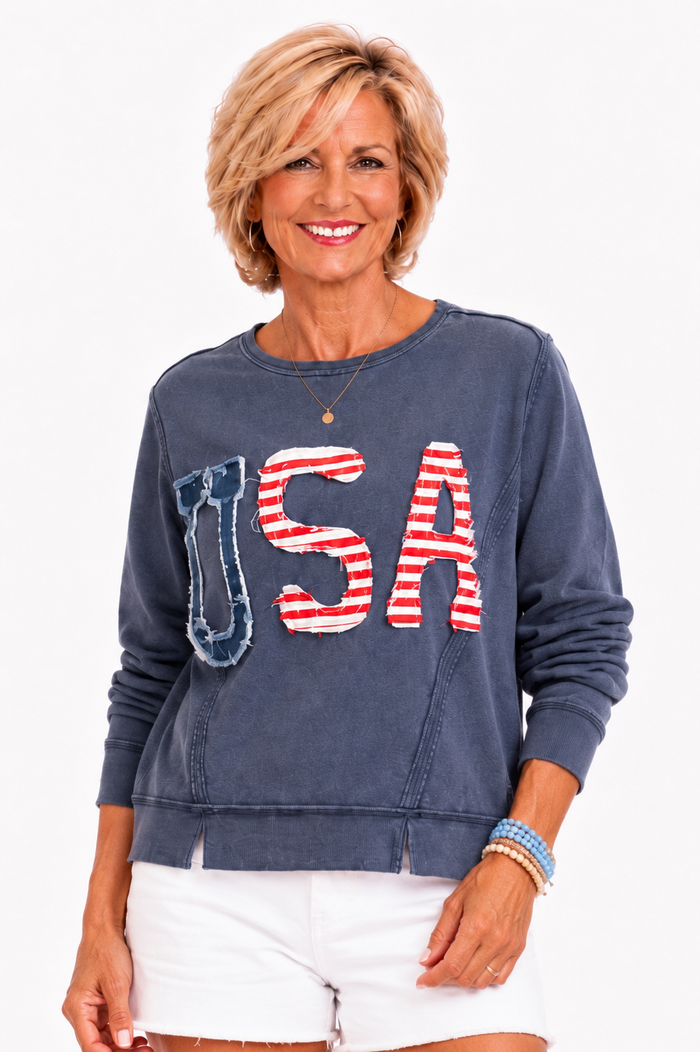Washed Navy USA French Terry Sweatshirt
