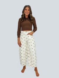 Cream & Brown Polka Dot Barrel Jeans