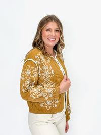 Golden Mustard Embroidered Bomber Jacket