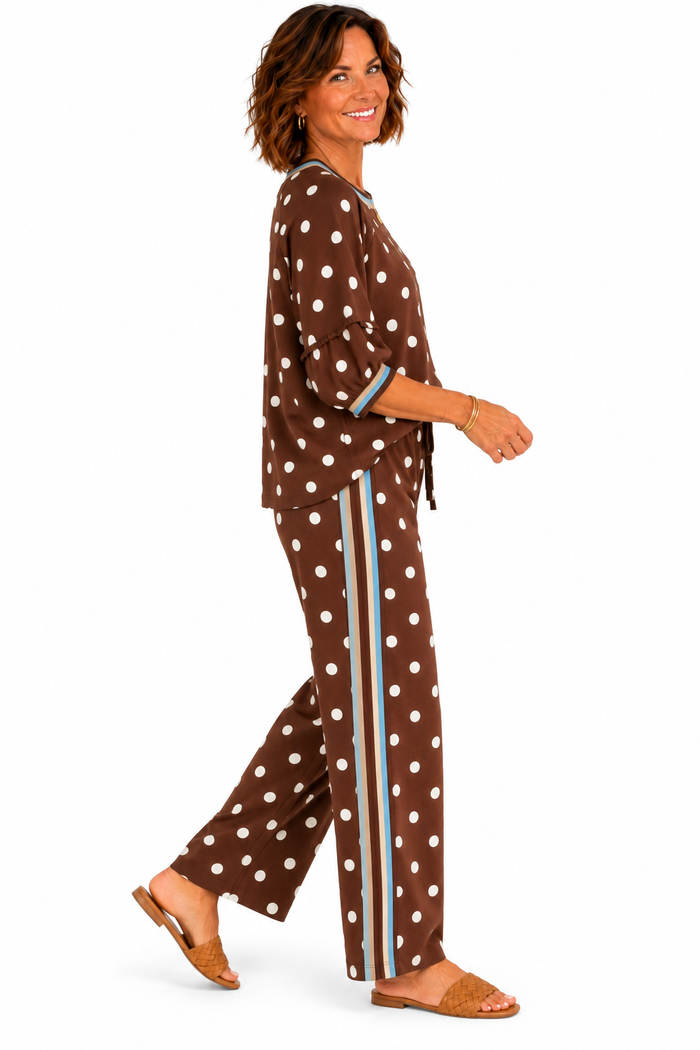 Natalie Polka Dot Two-Piece Set – Chocolate Brown