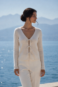 Ivory Cloud Tie-Front Cardigan