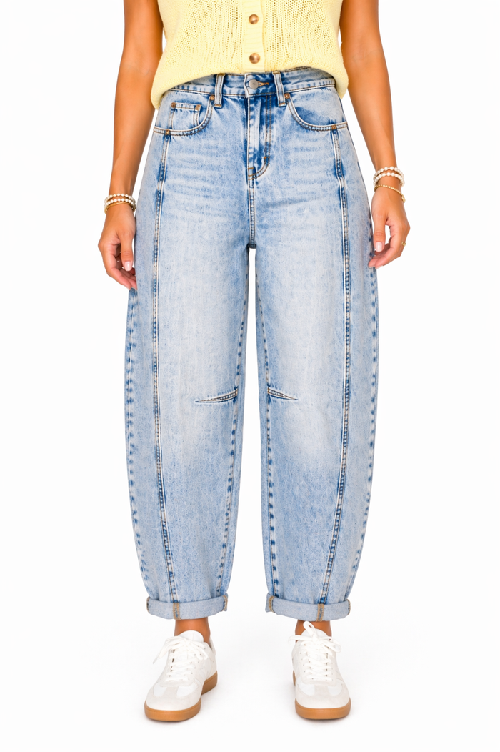 Throw-On Risen Barrel Jeans
