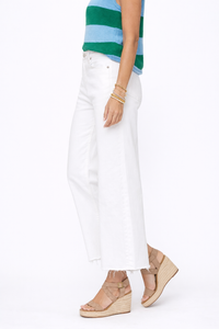 Risen Wide Leg White Ankle Jeans