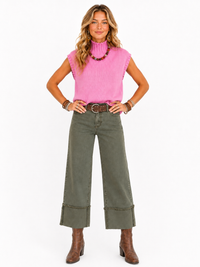 Risen Mid-Rise Burnt Olive Cuff Jeans