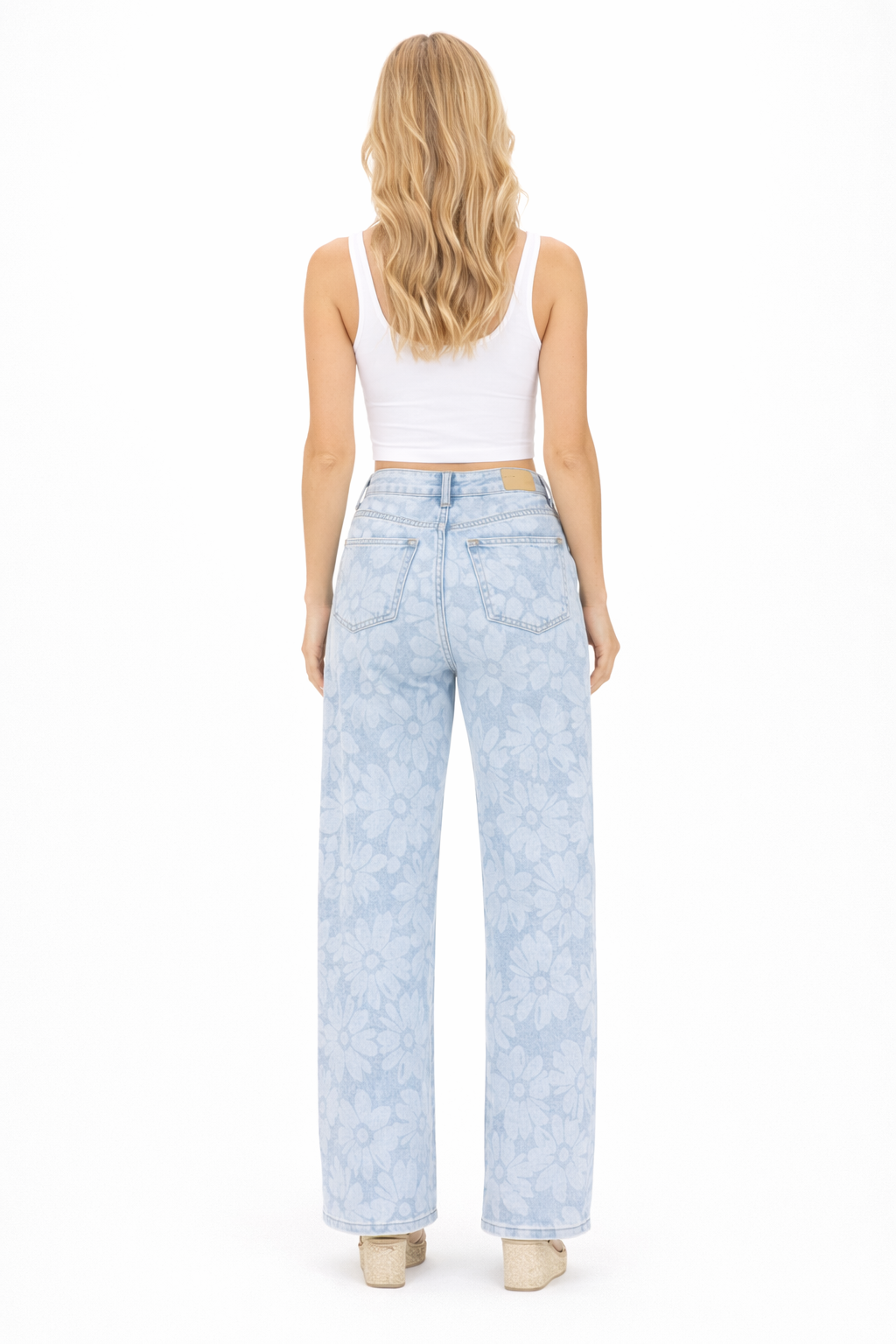 Risen Sunwashed Petal Floral Wide Leg Jeans