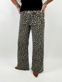 Coffee Leopard Print Wide Leg Jeans