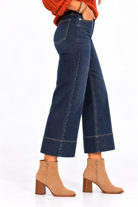 Risen Samantha Tummy Control Wide Cuff Cropped Jeans – Dark Wash