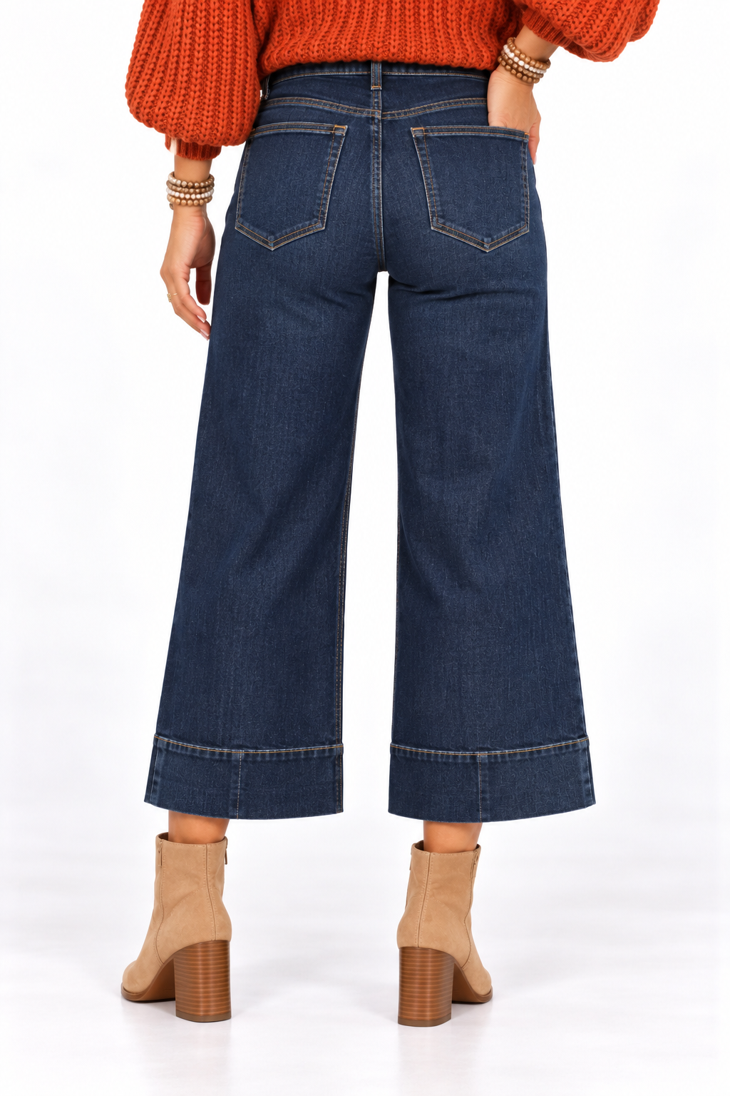 Risen Samantha Tummy Control Wide Cuff Cropped Jeans – Dark Wash