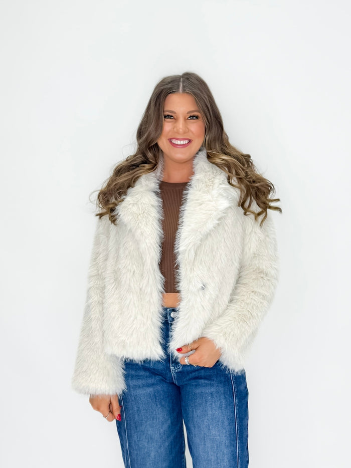 Soft Ivory Faux Fur Snap-Front Jacket